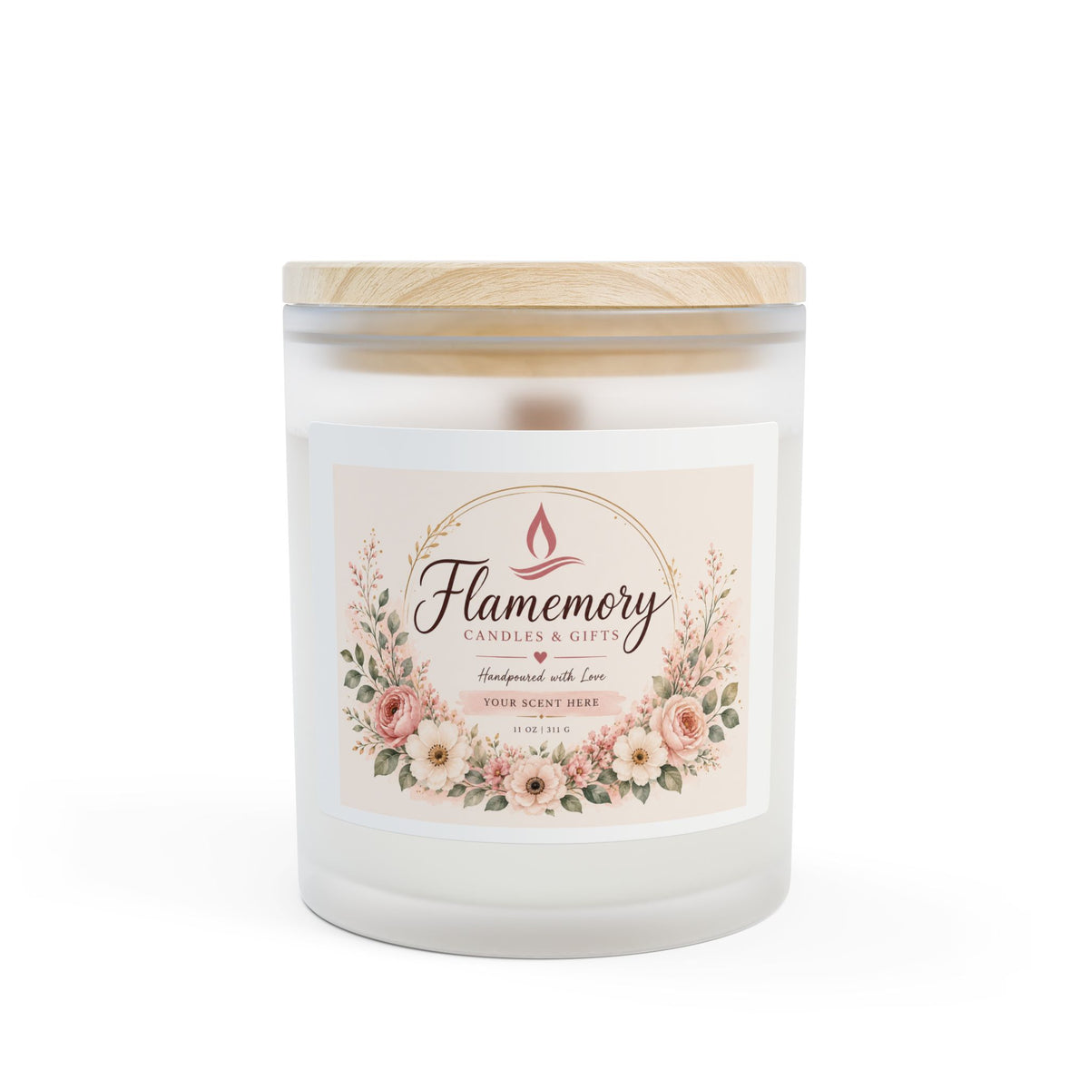 Frosted Glass Candle – Floral Scented Soy Candle with Wooden Lid (11 oz) ( Please Choose your Scent )