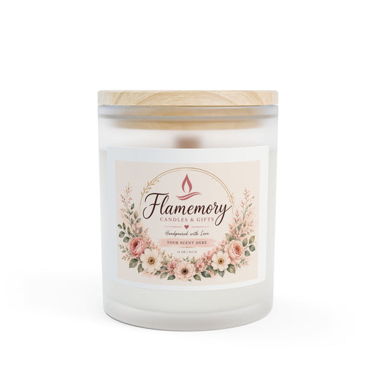 Frosted Glass Candle – Floral Scented Soy Candle with Wooden Lid (11 oz) ( Please Choose your Scent )